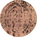 Round Abstract Brown Modern Rug, abs1090brn