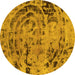 Round Abstract Yellow Modern Rug, abs1090yw