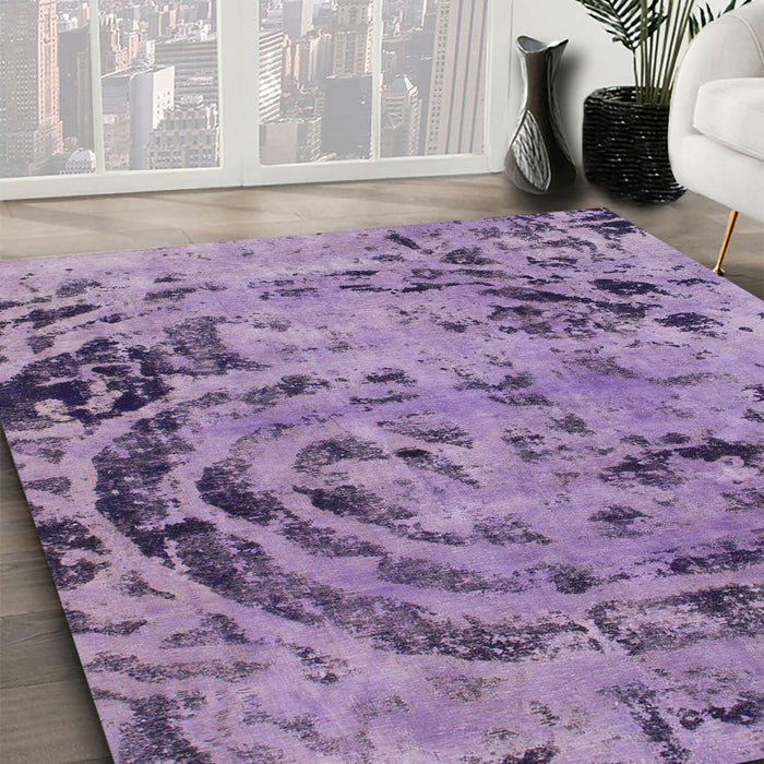 Machine Washable Abstract Purple Rug in a Family Room, wshabs1090