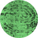 Round Machine Washable Abstract Emerald Green Modern Area Rugs, wshabs1090emgrn