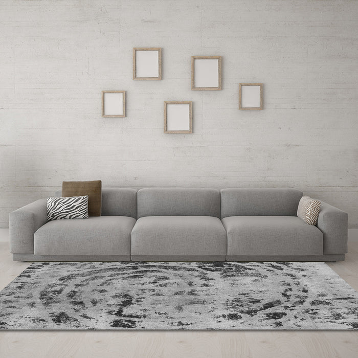Machine Washable Abstract Gray Modern Rug in a Living Room,, wshabs1090gry