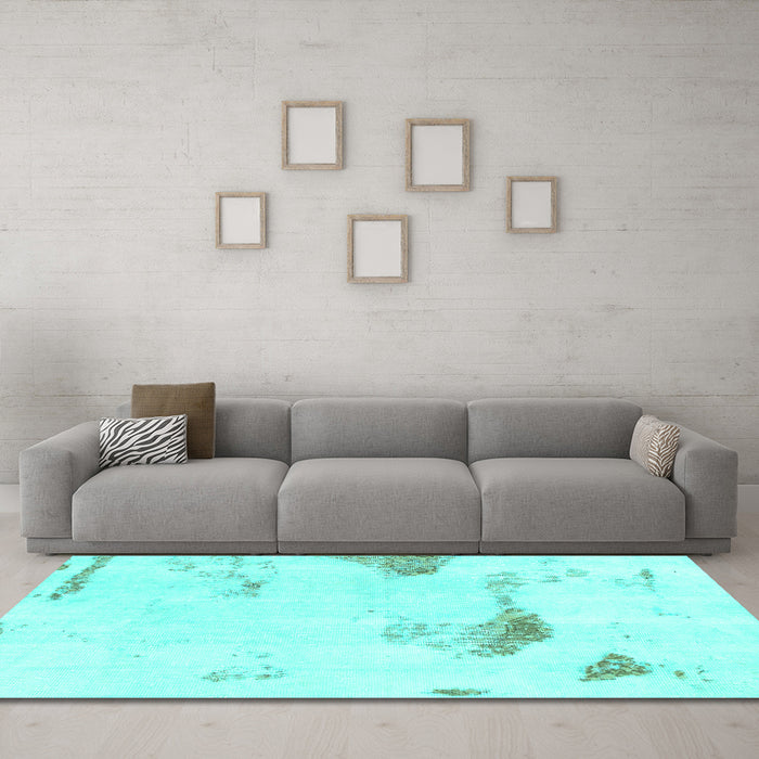 Machine Washable Solid Turquoise Modern Area Rugs in a Living Room,, wshabs1091turq