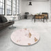 Round Machine Washable Abstract Pink Rug in a Office, wshabs1091
