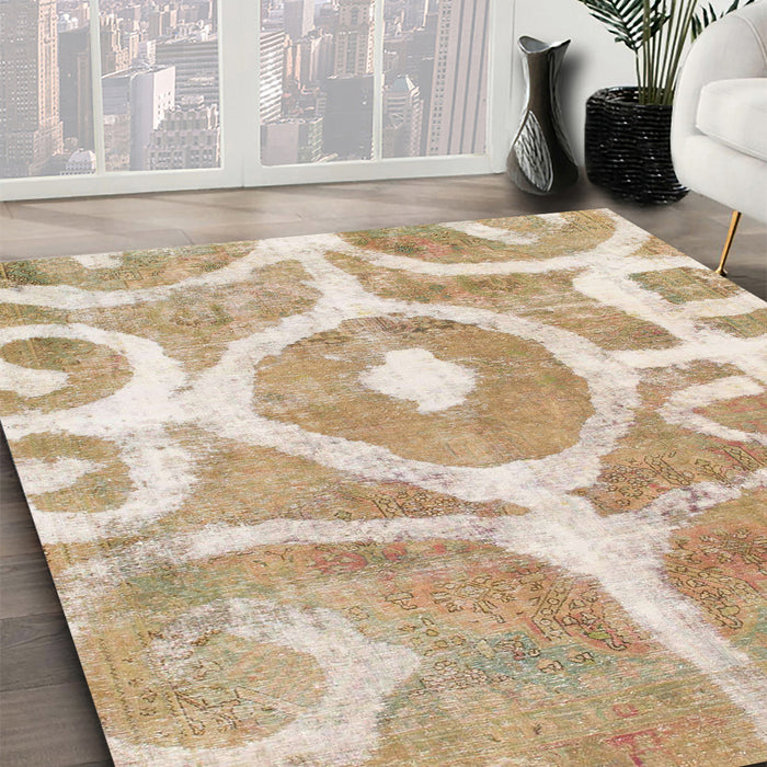 Machine Washable Abstract Desert Sand Beige Rug in a Family Room, wshabs1092