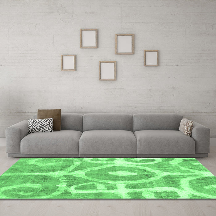 Machine Washable Abstract Emerald Green Modern Area Rugs in a Living Room,, wshabs1092emgrn