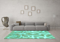 Machine Washable Abstract Turquoise Modern Rug, wshabs1092turq