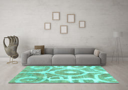 Machine Washable Abstract Turquoise Modern Area Rugs in a Living Room,, wshabs1092turq