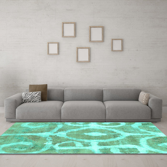 Machine Washable Abstract Turquoise Modern Area Rugs in a Living Room,, wshabs1092turq