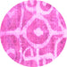 Round Machine Washable Abstract Pink Modern Rug, wshabs1092pnk