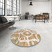 Round Machine Washable Abstract Desert Sand Beige Rug in a Office, wshabs1092