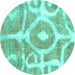 Round Abstract Turquoise Modern Rug, abs1092turq