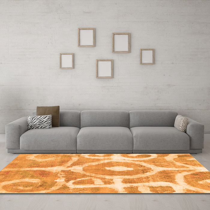 Machine Washable Abstract Orange Modern Area Rugs in a Living Room, wshabs1092org