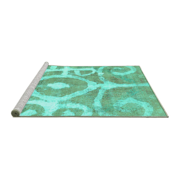 Sideview of Machine Washable Abstract Turquoise Modern Area Rugs, wshabs1092turq