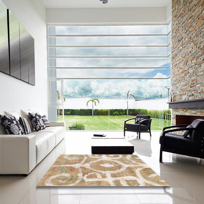 Square Abstract Desert Sand Beige Modern Rug in a Living Room, abs1092