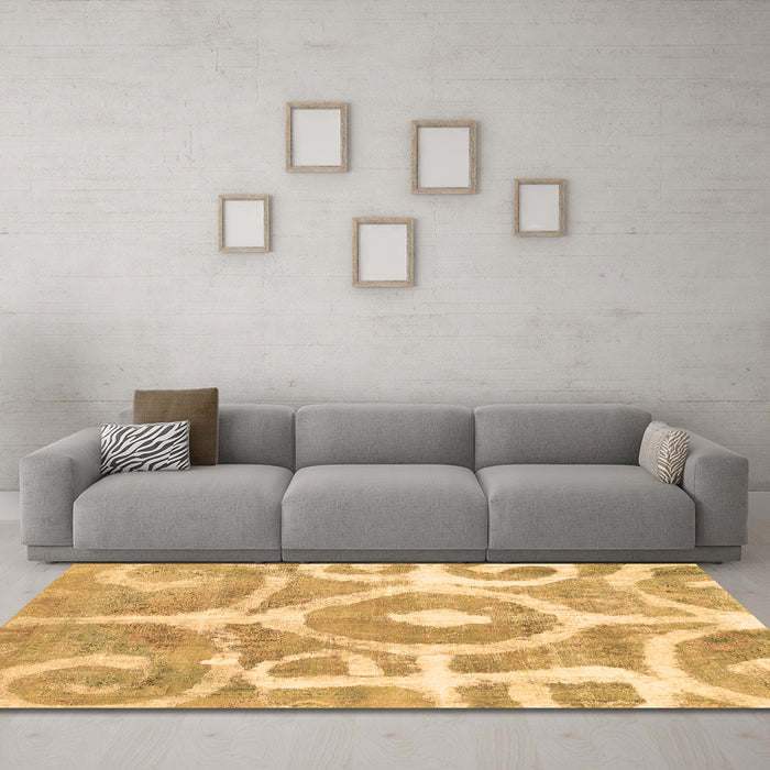 Machine Washable Abstract Brown Modern Rug in a Living Room,, wshabs1092brn