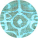 Round Machine Washable Abstract Light Blue Modern Rug, wshabs1092lblu