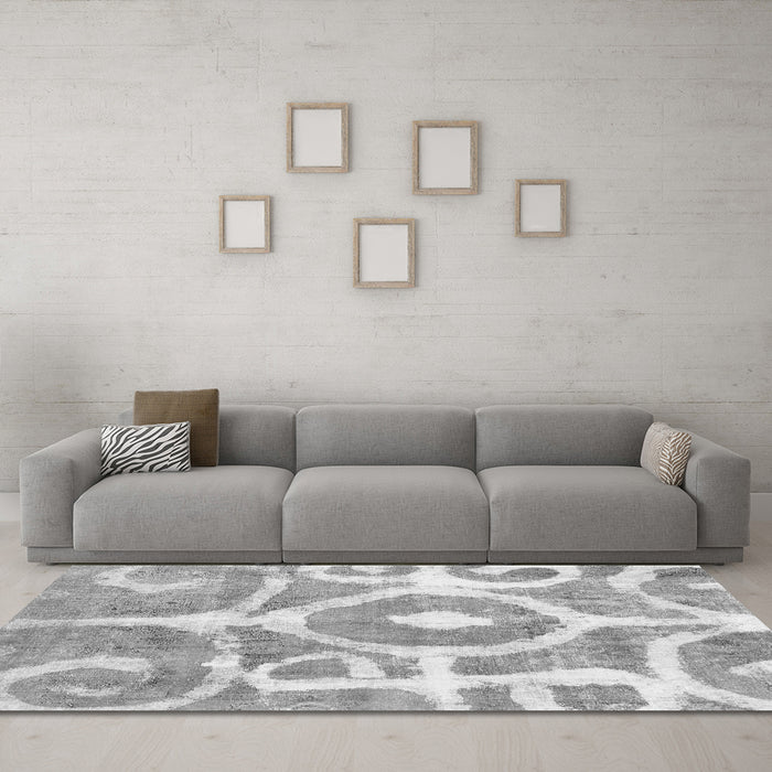Machine Washable Abstract Gray Modern Rug in a Living Room,, wshabs1092gry