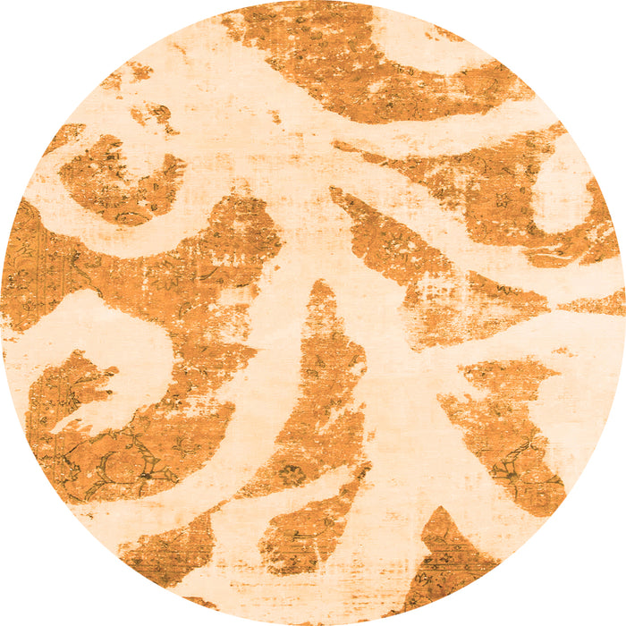 Round Machine Washable Abstract Orange Modern Area Rugs, wshabs1093org
