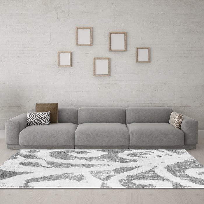 Machine Washable Abstract Gray Modern Rug in a Living Room,, wshabs1093gry