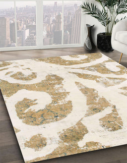 Abstract Champagne Beige Modern Rug in Family Room, abs1093