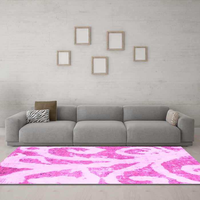 Machine Washable Abstract Pink Modern Rug in a Living Room, wshabs1093pnk
