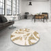 Round Machine Washable Abstract Champagne Beige Rug in a Office, wshabs1093