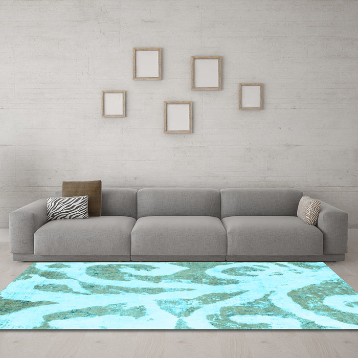 Machine Washable Abstract Light Blue Modern Rug in a Living Room, wshabs1093lblu