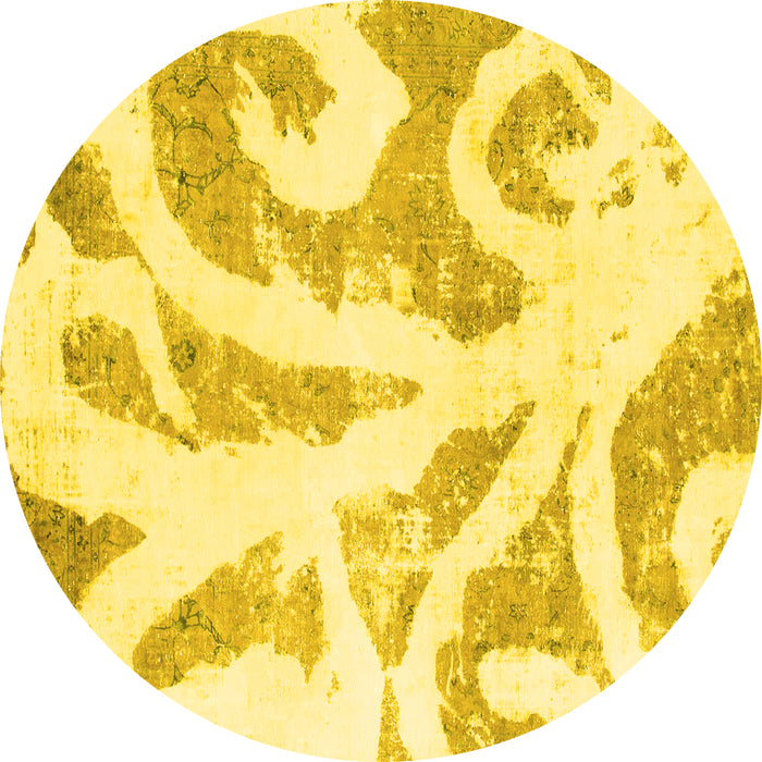 Round Machine Washable Abstract Yellow Modern Rug, wshabs1093yw