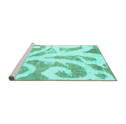 Sideview of Machine Washable Abstract Turquoise Modern Area Rugs, wshabs1093turq