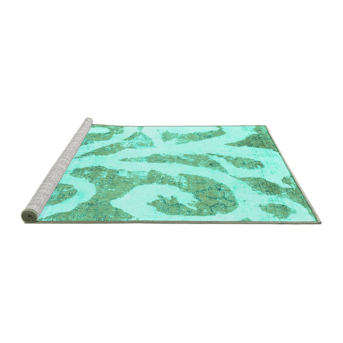 Sideview of Machine Washable Abstract Turquoise Modern Area Rugs, wshabs1093turq