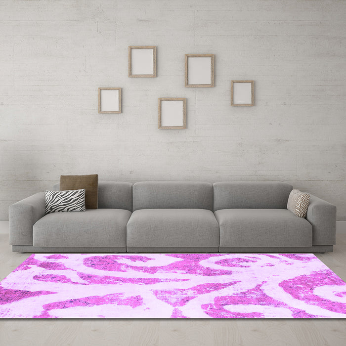 Machine Washable Abstract Purple Modern Area Rugs in a Living Room, wshabs1093pur