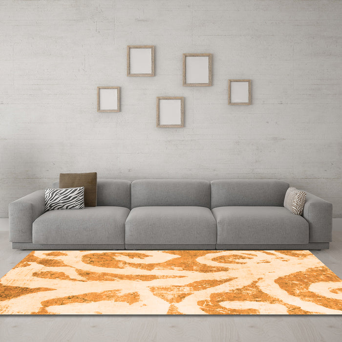 Machine Washable Abstract Orange Modern Area Rugs in a Living Room, wshabs1093org
