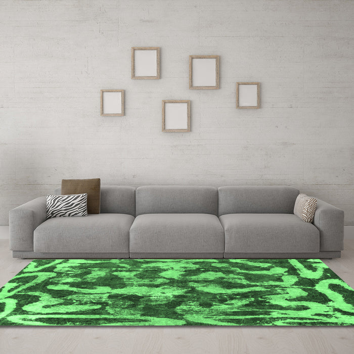 Machine Washable Abstract Emerald Green Modern Area Rugs in a Living Room,, wshabs1094emgrn