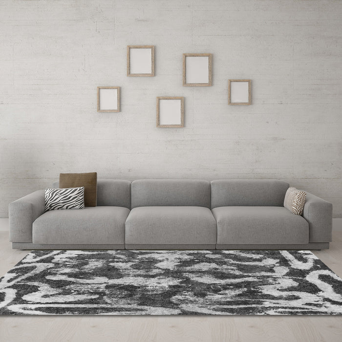 Machine Washable Abstract Gray Modern Rug in a Living Room,, wshabs1094gry