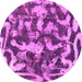 Round Machine Washable Abstract Pink Modern Rug, wshabs1094pnk