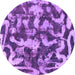 Round Machine Washable Abstract Purple Modern Area Rugs, wshabs1094pur