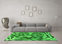 Machine Washable Abstract Green Modern Rug, wshabs1094grn