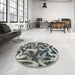 Round Machine Washable Abstract Dark Gray Rug in a Office, wshabs1094