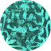 Round Abstract Turquoise Modern Rug, abs1094turq