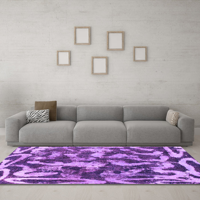 Machine Washable Abstract Purple Modern Area Rugs in a Living Room, wshabs1094pur
