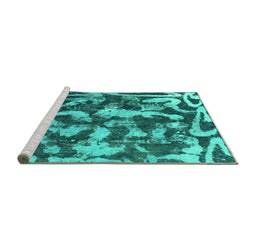 Sideview of Machine Washable Abstract Turquoise Modern Area Rugs, wshabs1094turq