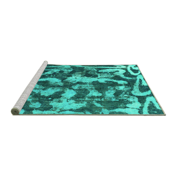 Sideview of Machine Washable Abstract Turquoise Modern Area Rugs, wshabs1094turq