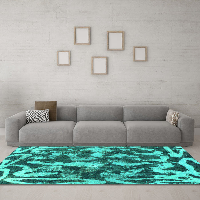 Machine Washable Abstract Turquoise Modern Area Rugs in a Living Room,, wshabs1094turq