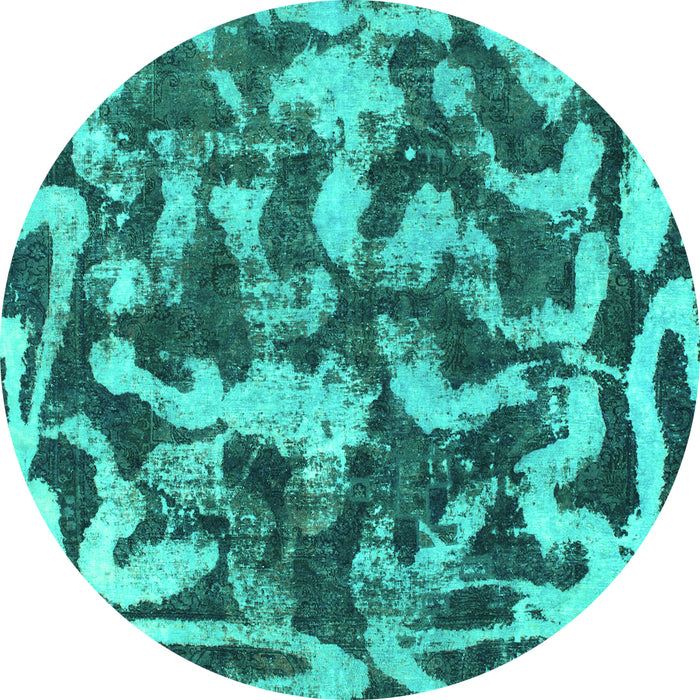 Round Machine Washable Abstract Turquoise Modern Area Rugs, wshabs1094turq