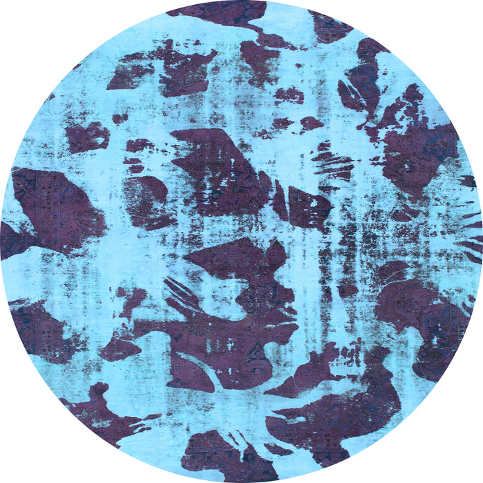 Round Machine Washable Abstract Light Blue Modern Rug, wshabs1095lblu