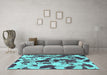 Machine Washable Abstract Turquoise Modern Area Rugs in a Living Room,, wshabs1095turq