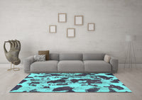 Machine Washable Abstract Turquoise Modern Rug, wshabs1095turq