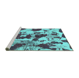 Sideview of Machine Washable Abstract Turquoise Modern Area Rugs, wshabs1095turq