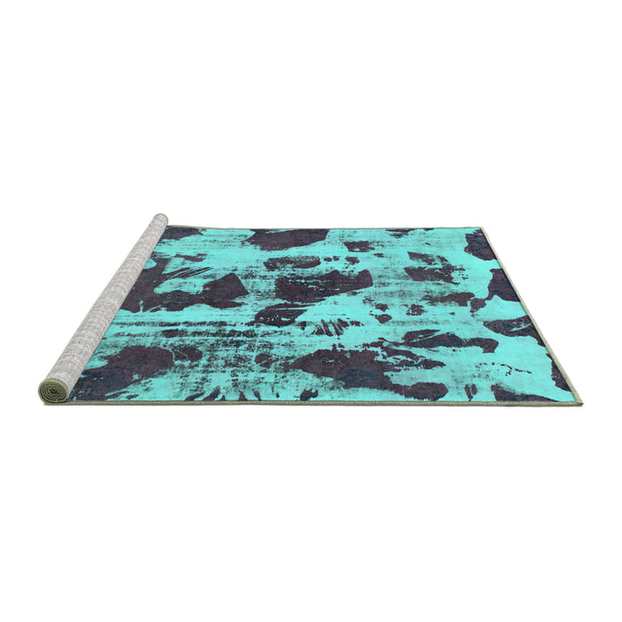 Sideview of Machine Washable Abstract Turquoise Modern Area Rugs, wshabs1095turq