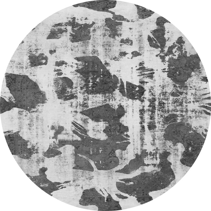 Round Machine Washable Abstract Gray Modern Rug, wshabs1095gry
